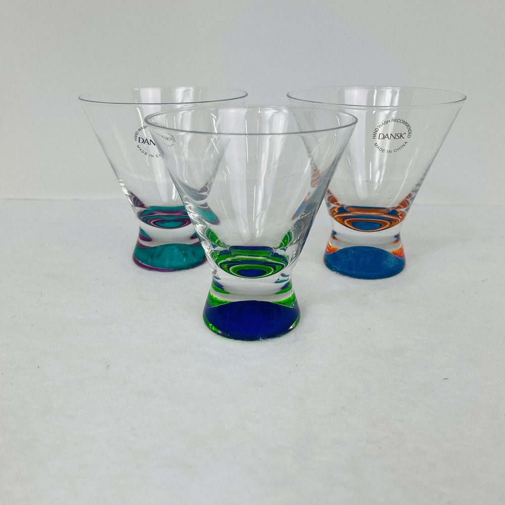 Dansk Spectrum Martini Glasses Set of 3 Multicolor Weighted Base Stemless 4.5"